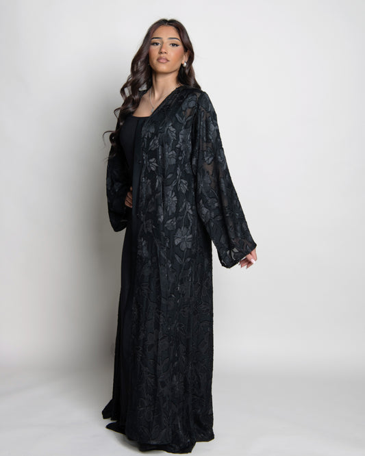 Black floral texture glitter abaya