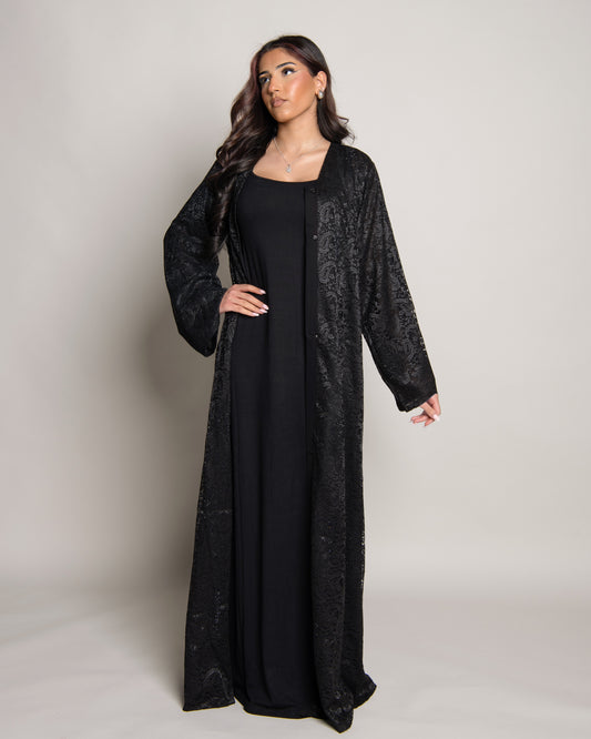 Black full lace glitter abaya