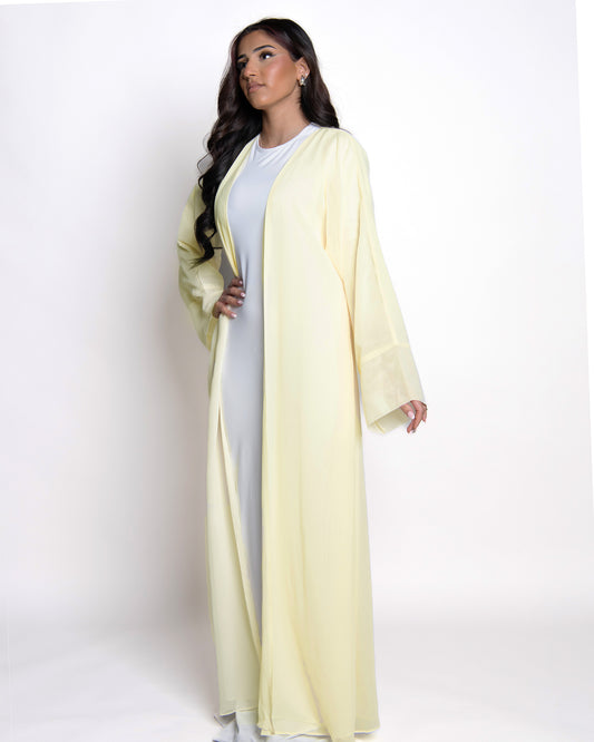 Pale yellow open chiffon abaya