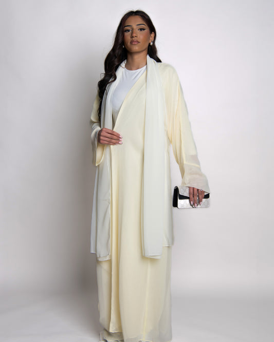 Pale yellow open chiffon abaya