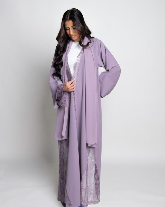 Luxury lace abaya set in lilac
