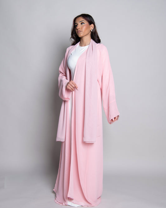 Pink open chiffon abaya