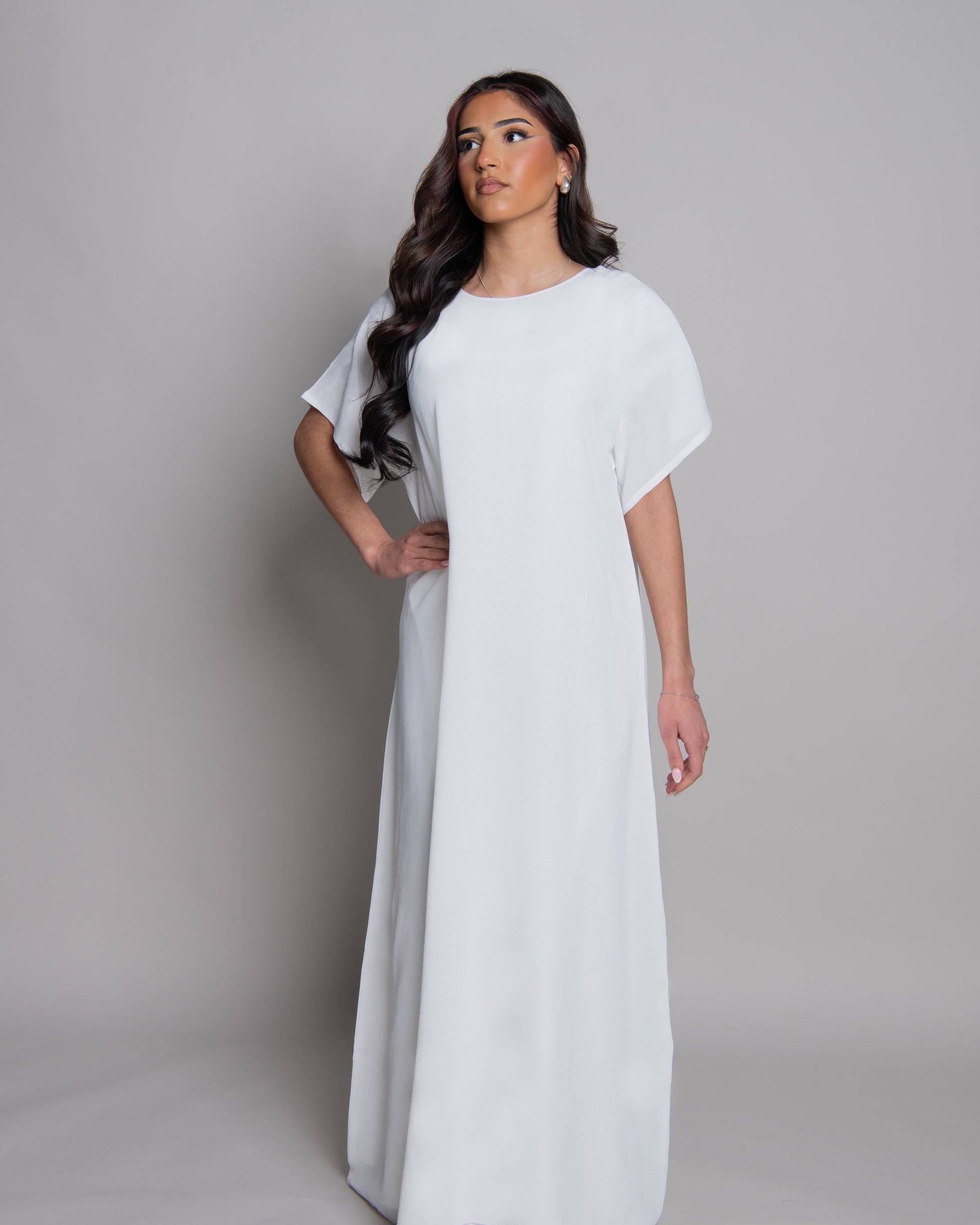 white maxi dress short sleeves White short sleeve slip dress inner dress abaya – Ellem Atelier